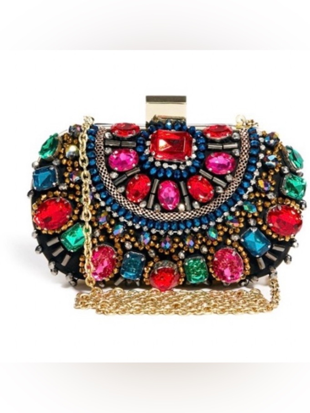 Embellished Multicolor Gemstone/Rhinestone Evening Clutch with small  DEFECT